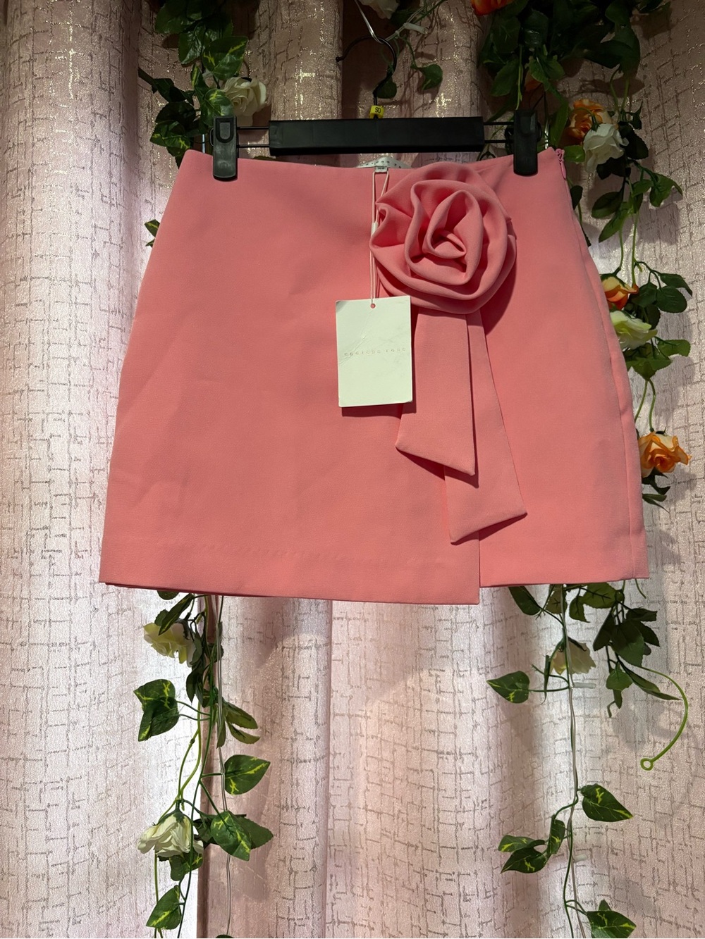 Endless Rose Pink Rose-Appliqué Mini Skirt